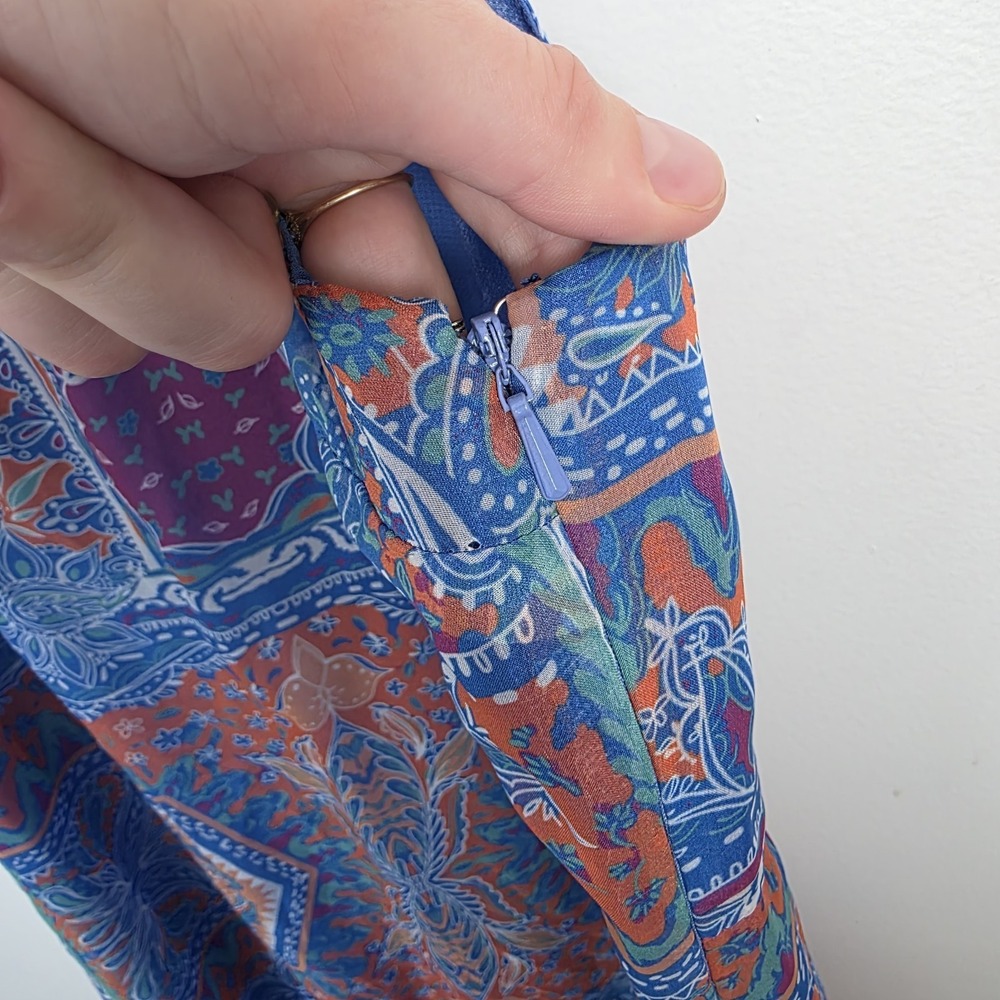 Eywasouls Malibu Blue Orange Flowy Boho Artsy Sleeveless Beachy Maxi Dress Sz M - Picture 4 of 8